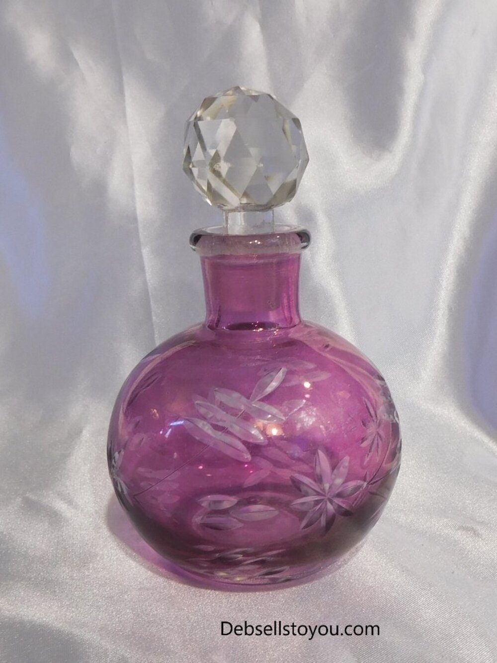 Pink Cut to Clear Glass Bottle with Stopper #21189